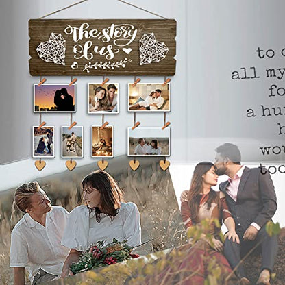 Yudarte Bridal Shower Gift for Bride - Wedding Engagement Gifts for Women Bride to Be - New Couples Picture Hanging Board with Clips and Twine - color: burned wood
