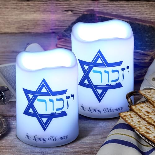 Tujoe 2 Pcs Yahrzeit Memorial Flameless Candles LED Electric Yahrzeit Candle for Loss of Loved One Sympathy Shabbat Lamp Battery Operated for Prayers Yom Kippur Bereavement Gifts Funeral Decorations
