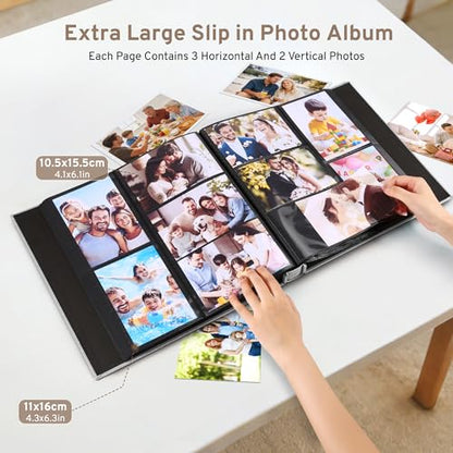 DazSpirit 4x6 Photo Album, 600 Pockets, Leather Cover, Slip-In Pages | Embossed Leather Cover, Extra-Large Memory Book for Wedding, Baby, Anniversary and Family Photos, Grey - color: Grey