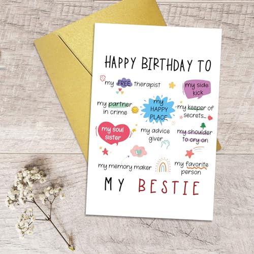 Qiliji Funny Bestie Birthday Card, Best Friend Birthday Card for Women, Happy Birthday Card for Bestie, Birthday Card for Friend BFF Sister - color: Bestie Birthday