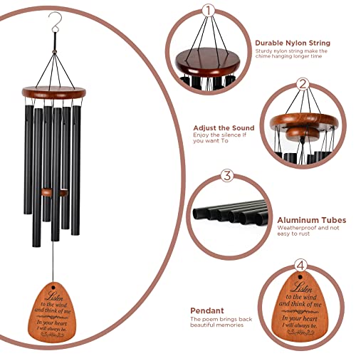 Memorial Sympathy Wind Chimes (Alternative Flowers) for Memorial/Bereavement/Condolence, 32"-Black