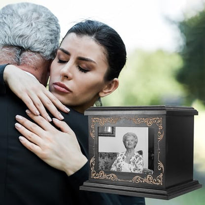 ADMLC Cremation Urns for Human Ashes Adult Up to 200 IBS with Photo Frame | 100% Wooden Handcrafted Memorial Keepsake Urn for Ashes,Funeral Burial Caskets Urn Suitable for Male Female Men Women Dad Mom