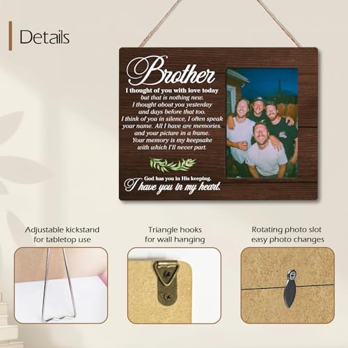 Brother Memorial Bereavement Wooden Picture Frame Gifts, Sympathy Gifts for Loss of Brother, Fits 4x6 Photo Frame - color: Brown-bro