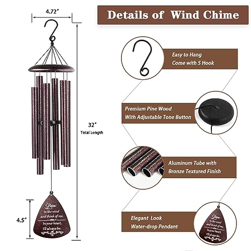 Soopau Sympathy Wind Chimes for Outside, 32'' Memorial Wind Chimes for Loss of Loved One, Memorial Gifts for Loss of Mother Father, Bereavement Gift in Memory of Loved One (Bronze)