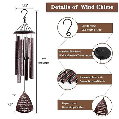 Soopau Sympathy Wind Chimes for Outside, 32'' Memorial Wind Chimes for Loss of Loved One, Memorial Gifts for Loss of Mother Father, Bereavement Gift in Memory of Loved One (Bronze)