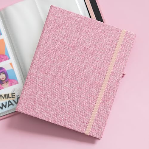 Hardcover Linen Photo Booth Photo Album - For Wedding or Party - Holds 80 Photobooth 2x6 Photo Strips - Slide In (ROSE PINK, 2X6) - color: ROSE PINK
