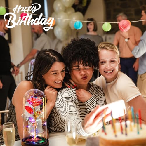 Birthday Gifts for Women Mom USB Galaxy Flower Red Rose in Glass Dome - color: Usb-red