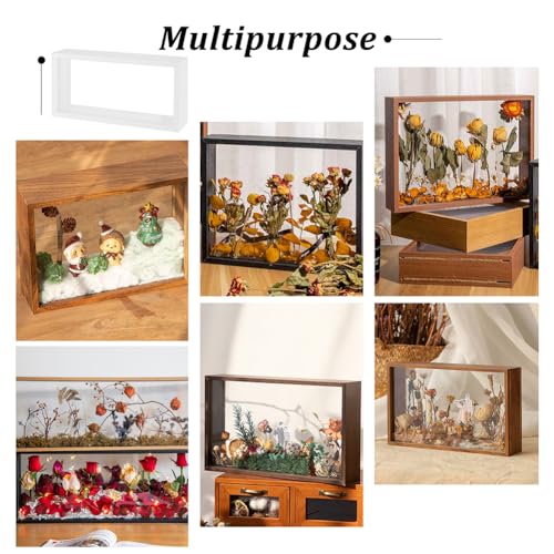 OLYCRAFT 10.2x5x2.4 Inch Rectangle Shadow Box Wood Shadow Box Display Case Shadow Box Frame with Double Sided Clear Acrylic Window for Dried Flowers Leaves Specimen - White - color: White
