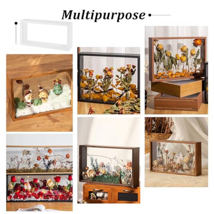 OLYCRAFT 10.2x5x2.4 Inch Rectangle Shadow Box Wood Shadow Box Display Case Shadow Box Frame with Double Sided Clear Acrylic Window for Dried Flowers Leaves Specimen - White - color: White