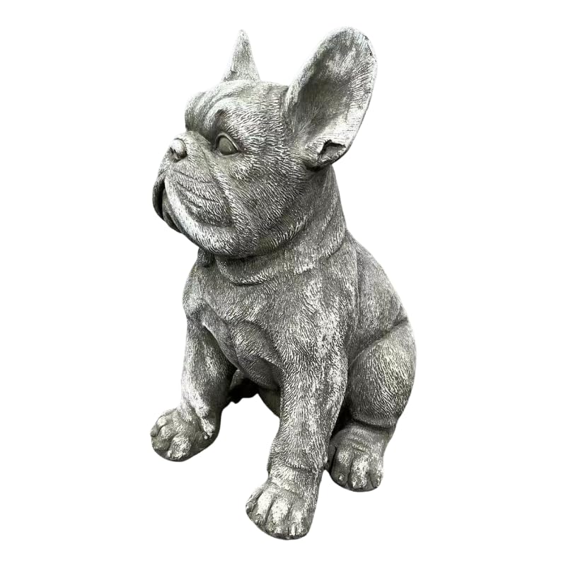 French Bulldog Statue, 15.75 in Weathered Gray Resin Dog Sculpture | Upright ears, defined facial folds, broad front paws; porch patio entryway accent, Frenchie lover and housewarming gift - color: French Bulldog