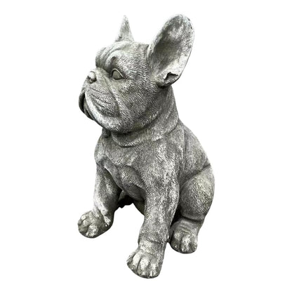 French Bulldog Statue, 15.75 in Weathered Gray Resin Dog Sculpture | Upright ears, defined facial folds, broad front paws; porch patio entryway accent, Frenchie lover and housewarming gift - color: French Bulldog