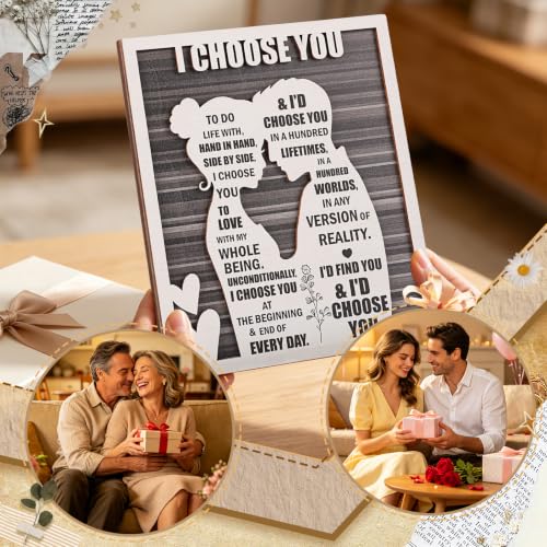 I Choose You Wood Sign Desk,Romantic Valentines Day Gifts for Him Her | Wedding Day Anniversary, Christmas Ideal for Husband Wife Boyfriend Girlfriend Couples & Newlyweds - style: I Choose You