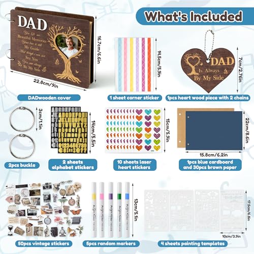 CY2SIDE Dad Memorial Gifts Photo Album – 110PCS In Loving Memory of Dad Wooden Scrapbook Kit Sympathy Gift for Loss of Father, Bereavement Keepsake Grief Journal for Father’s Day & Grieving Family - style: Memorial Dad