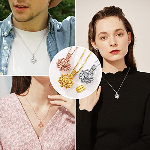 FindChic Personalized Urn Necklaces for Ashes Vertical Bar/Moon Cat/Sand Clock/Dog Claw Pendant Stainless Steel/18K Gold Plated/Black Waterproof Keepsake Cremation Jewelry with Funnel, with Gift Box - color: 4. lotus (gold)