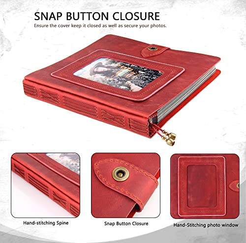 Leather photo Album Self Adhesive Pages, Handamde Leather Scrapbook Photo Album, Wedding Family Album, Holds 3x5, 4x6, 5x7, 6x8 Photos - Wine - color: Wine, size: 9.6x9.6x1.3