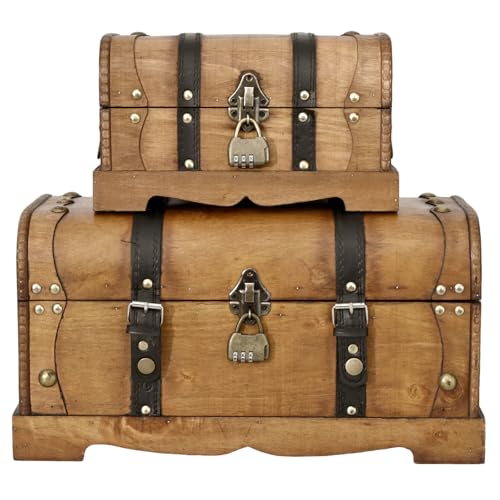 Vintage Wooden Treasure Chest Box with Combination Lock,16"&10" - color: Brown, size: 10.24" x 15.75"