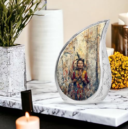 Native American Urns for Human Ashes Adult Male & Female, Large Funeral Cremation Urn for Human Ashes Adult Women, Memorial Ashes 10 Inch - size: Large