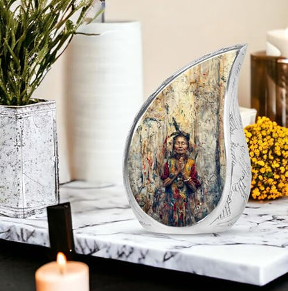 Native American Urns for Human Ashes Adult Male & Female, Large Funeral Cremation Urn for Human Ashes Adult Women, Memorial Ashes 10 Inch - size: Large