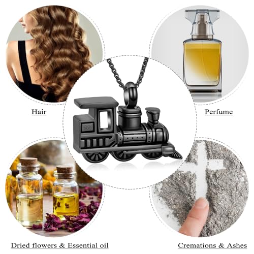 Oinsi Stainless Steel Mini Train Cremation Jewelry For Ashes Memorial Urn Necklace Keepsake Urn Pendant For Loved Ones - color: Black