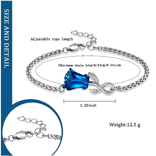 Rose Flower Ashes Bracelet for Women Cremation Memorial Jewelry - color: Blue