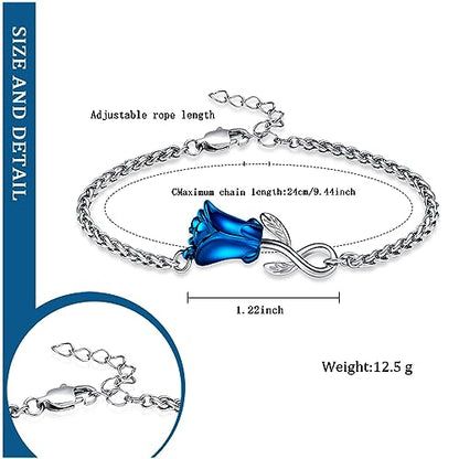 Rose Flower Ashes Bracelet for Women Cremation Memorial Jewelry - color: Blue