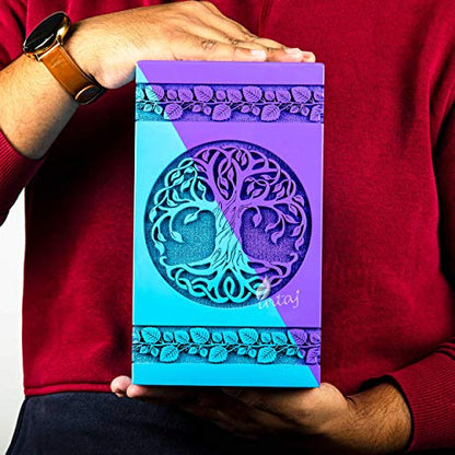Wooden Urn for Human Ashes, 20 Cu in, Keepsake, Blue & Purple | Hand-carved wood, blue and purple, screw-locked sliding base, engraving available, holds a small share of ashes, to 20 lb - color: Blue & Purple, size: Keepsake - 3.50Hx2.00W (6.50 Cu/In)
