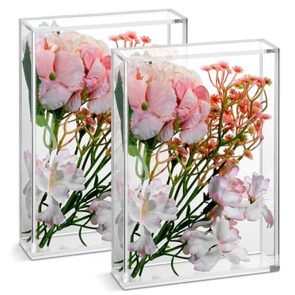 2 Pcs Acrylic Shadow Box, 7 x 5 x 1.4 Inch Clear Tabletop Display Frame No Installation All Clear Memory Boxes for Dried Flowers, Photo, Collectibles
