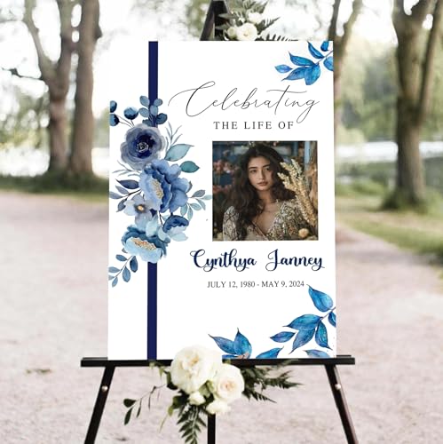 Personalized Blue Flower Celebration Of Life Welcome Sign, Memorial Picture Board, Celebration Of Life Decoration Yard Sign, Outdoor Memorial Garden Decor, Celebration Life Party Ideas - color: Color 26