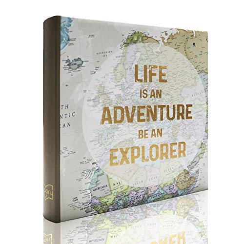 Holoary Photo Album 4x6 160 Photos Two Pictures Per Page, Memo Writing Area for Each Pocket, 160 Pockets 4”x6”, Printed Book Cover Travel Design World Map Adventure Vacation - size: 160 Pockets
