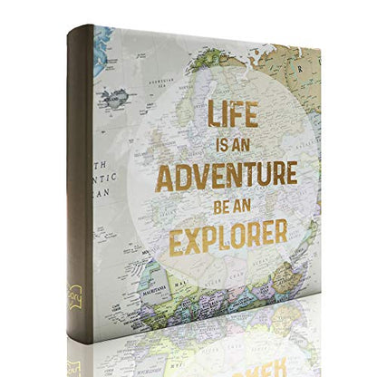 Holoary Photo Album 4x6 160 Photos Two Pictures Per Page, Memo Writing Area for Each Pocket, 160 Pockets 4”x6”, Printed Book Cover Travel Design World Map Adventure Vacation - size: 160 Pockets