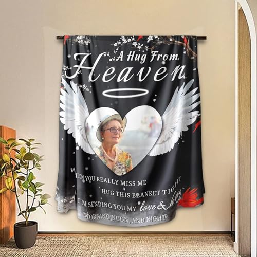 Arovene Ship Next Day, Custom Memorial Blanket with Photo - Printed in USA, A Hug from Heaven Blanket, Personalized Sympathy Gifts for Loss of Loved One Dad Mom Husband Wife Friend Dog Memorial Gifts - color: Style 07