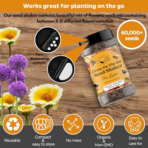 Mini Wildflower Seed Shaker - Save The Bees Seed Mix, by GevaGrow | 80,000+ Seeds | Pollinator & Bee Attracting Flower Seeds Bulk for Planting in Pots & Outdoor Gardens | 2 Ounce - size: 2oz Shaker, style: Save The Bees Mix