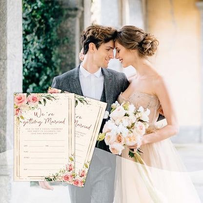We're Getting Married - Wedding Invitation Cards with Envelopes Pack of 20 (4"x6") - Floral Invitations for Wedding.(145) - color: Rose