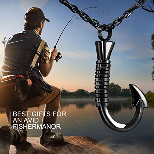 abooxiu Fishing Heart Hook Urn Necklace for Ashes Fish Heart Hook Stainless Steel Cremation Jewelry - Black - color: Black, style: Engraving