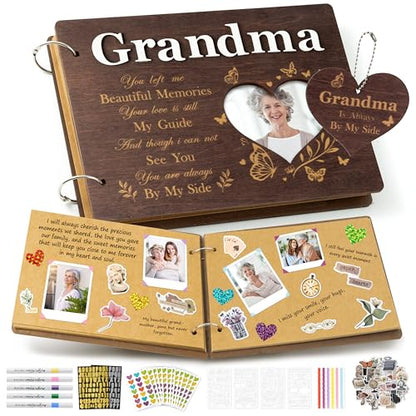 CY2SIDE Grandma Memorial Gifts Photo Album – 110PCS In Loving Memory of Grandma Wooden Scrapbook Kit Sympathy Gift for Loss of Grandmother, Bereavement Grief Album for Mother’s Day & Grieving Family - style: Memorial Grandma