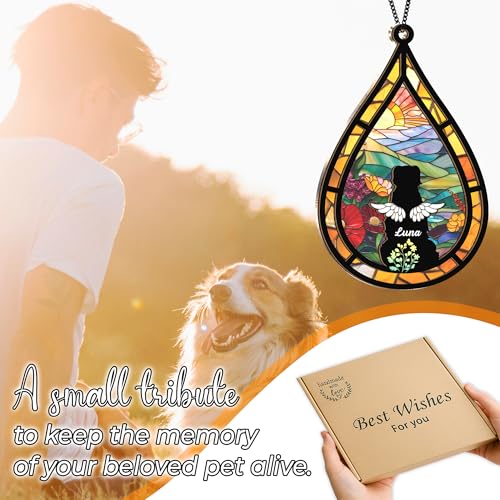 Personalized Angel Dog Memorial Suncatcher, Dog Cat Suncatcher Remembrance Gift, Engraved Pet Memorial Ornament, Pet Sympathy Keychain, Animal Loss Sympathy Card, Rainbow Bridge Pet Loss Gift - color: 03. Custom #3