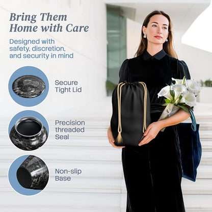 Cremation Urns for Human Ashes Adult Female & Male - Large (10.5H x 6.25W) | Handcrafted Urn for Human Adult Man & Woman - Decorative Funeral Urns - Memorial Urn with Black Marble Finish - size: Large, style: Black Marble Finish