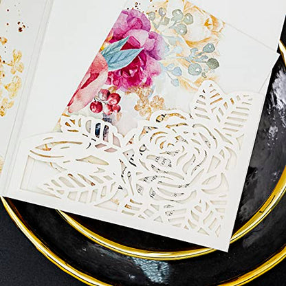 Laser Cutting Invitation Card Greeting Card Graduation Party Rose Flower Wedding Birthday Party Invitations Invitation Pocket With Envelope (White) | Greeting Card, Graduation Party, Rose Flower, Wedding Birthday Party Invitations, Invitation Pocket With
