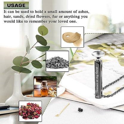 abooxiu Urn Necklace for Human Ashes Cremation Jewelry for Ashes Stainless Steel Keepsake Ashes Necklace Memorial Urn Jewelry Pendant for Women Men - Forever in my heart - style: Black-engraving