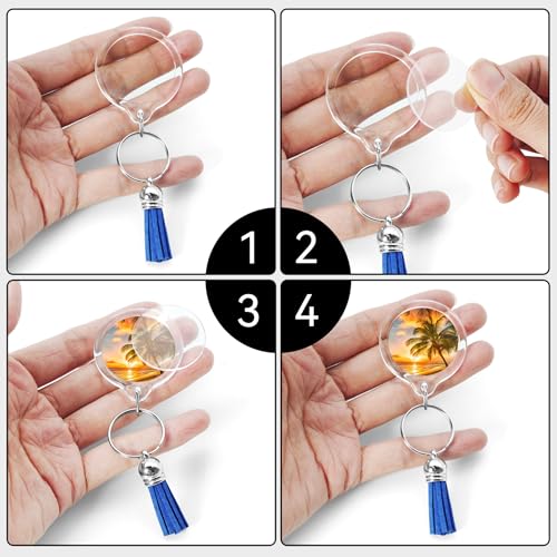 20 Set Acrylic Photo Keychain-Clear Picture Frame Keychain with Tassels - style: Round