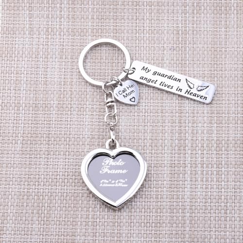 LQRI Sympathy Jewelry Loss of Mother Gift My Guardian Angel in Heaven I Call Her Mom Memorial Photo Frame Keychain