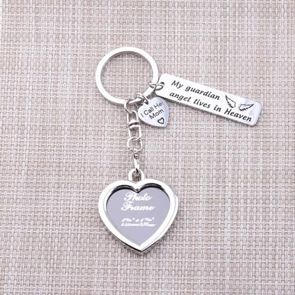 LQRI Sympathy Jewelry Loss of Mother Gift My Guardian Angel in Heaven I Call Her Mom Memorial Photo Frame Keychain