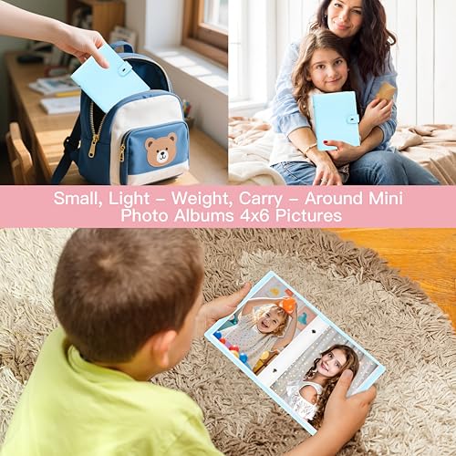 Ruibytree 2 Pack Small Photo Albums 4x6 Pictures, 104 Photos Total, Blue | Compact Design, PU Leather Cover, Acid-Free Pages, Top-Loading, Mini Photo Book 4x6 for Kids, Wedding, Anniversary & Travel - color: Blue