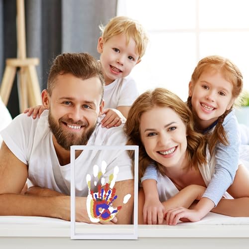 CHERRY CHEERS Family Handprint Kit, DIY Craft Keepsake Wooden Frame, Endless Gift Set, Non-Toxic Paints, Transparent Sheets (White) - color: White