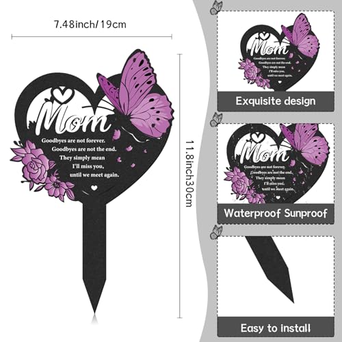 Mom Memorial Grave Stakes - Metal Heart Cemetery Markers - style: Mother