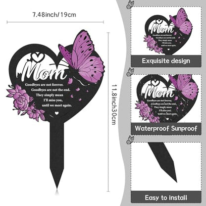 Mom Memorial Grave Stakes - Metal Heart Cemetery Markers - style: Mother