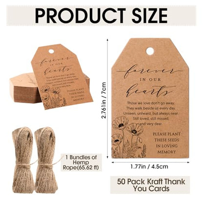 Tanlade 50 Sets Funeral Favor Burlap Bag, Tag and Twine, No Seed, Poppy - style: Poppy