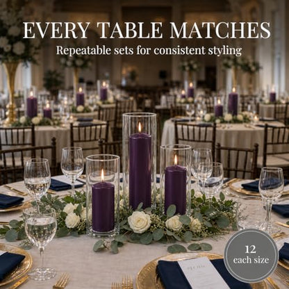 yummi Set of 36 Slim Pillars and Cylinder Vases - Purple - color: Dark Purple