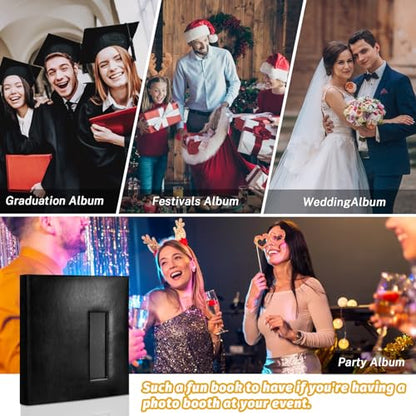 Wedding Guest Book with Photo Booth Insert - 160 2x6 Photo Sleeves & Guest Signing Space, PU Leather Memory Album for Weddings, Parties, Family Memories (Black) - color: Black