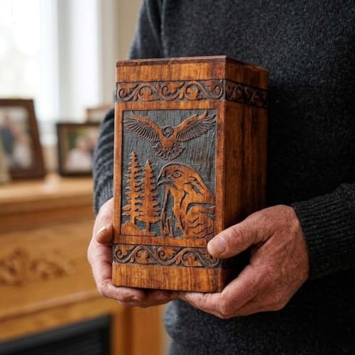 Wooden Urn for Human Ashes Adult Male/Women - Rosewood Funeral Cremation Urn for Ashes - Eagle Wooden Urns Hand-Crafted (M(9.5X5.5) 172 Cu) - color: M( 9.5x5.5) 172 Cu